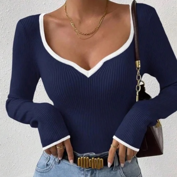 Solid Ribbed Color Block Stretchy Long Sleeve Top - Picture 3 of 9